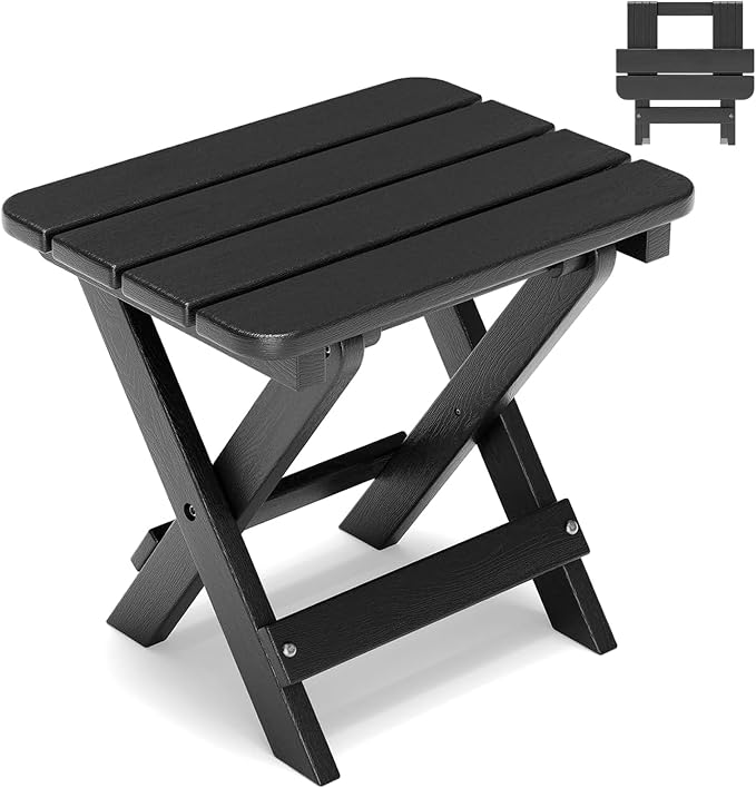 Folding Outdoor Side Table,Small HDPE Patio Table,All-Weather Compact Portable End Table for Patio,Porch,Pool,Black,11.8" D x 15.7" W x 15.7" H