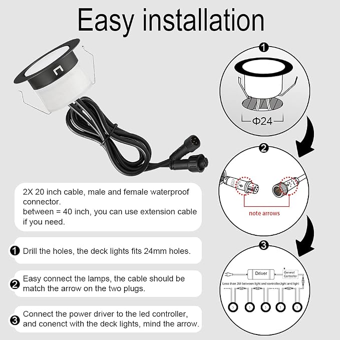 Low Voltage Recessed RGBW Deck Light, Φ1.22 RGB & Warm White Stainless Steel Waterproof Outdoor Step Lighting In-ground Landscape Pathway Patio Stair Decor Lamp, Black