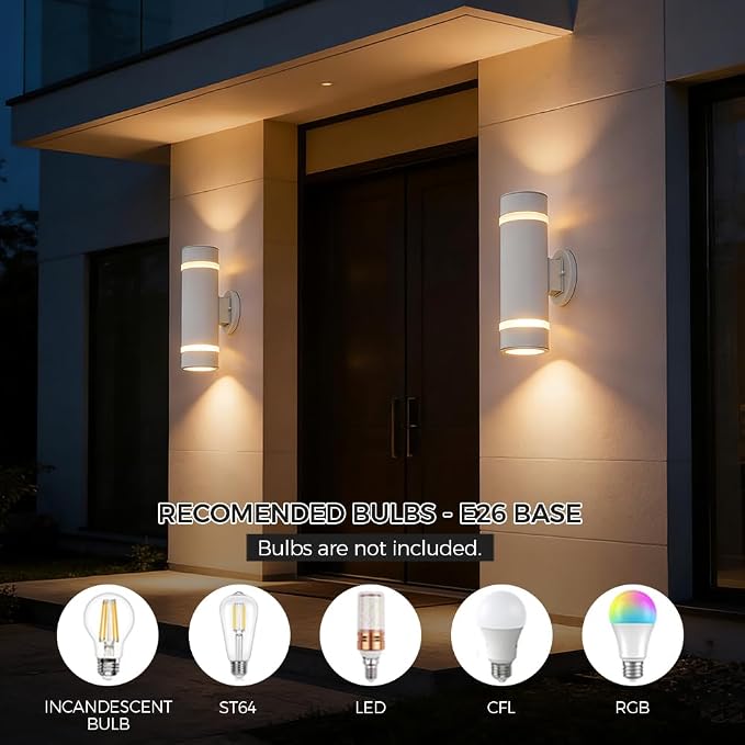 13" Stainless Steel Modern Outdoor Wall Sconce Cylinder Porch Light | E26 Base,UL listed,White Up and Down Lights Outdoor Exterior Lighting Fixture for House Garage Patio Porch Garden
