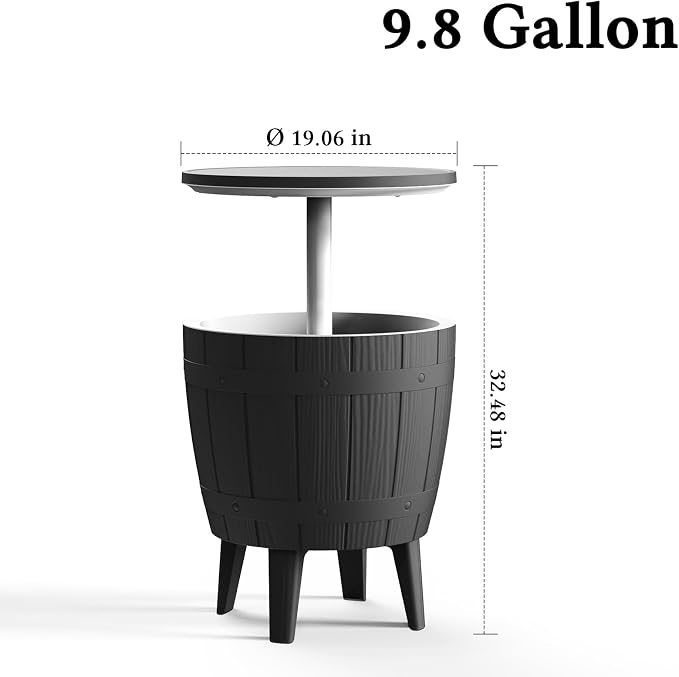 ROJIK 3-in-1 Resin Ice Bucket & Beverage Cooler – Wood Look Patio Table, UV Protection & Drain Plug for Outdoor Parties, Bars, and Poolside Use