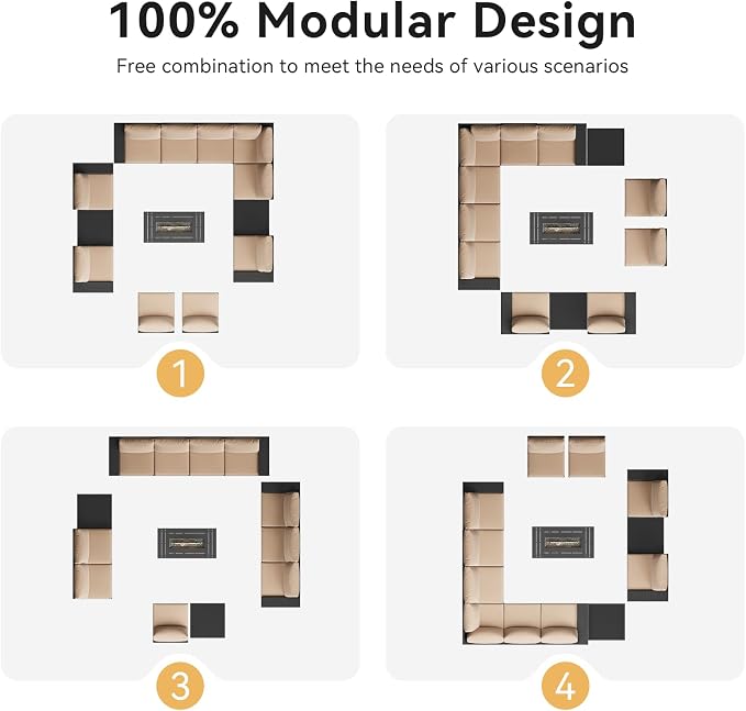 Aoxun Patio Furniture Sets with 44'' Fire Pit, 13 Pcs Outdoor Patio Coversation Set with 4in Thicken Cushion, Widen Armrests Wicker Outdoor Sectional for Backyard, Beige