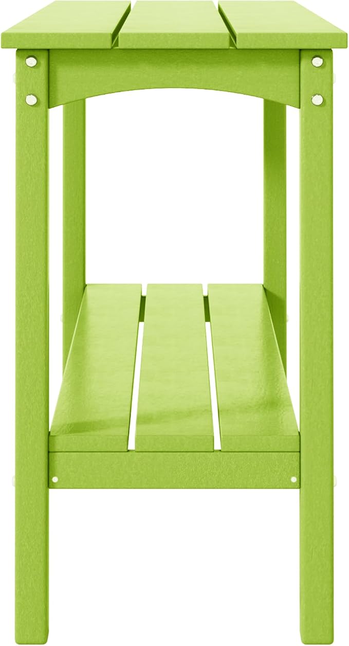 Costaelm Adirondack Outdoor Side Table, 55” HDPE Small Outside Table with Storage Shelf, Weather Resistant Outdoor Plant Shelf, Porch Table and Outdoor Table for Pool & Yard, Lime