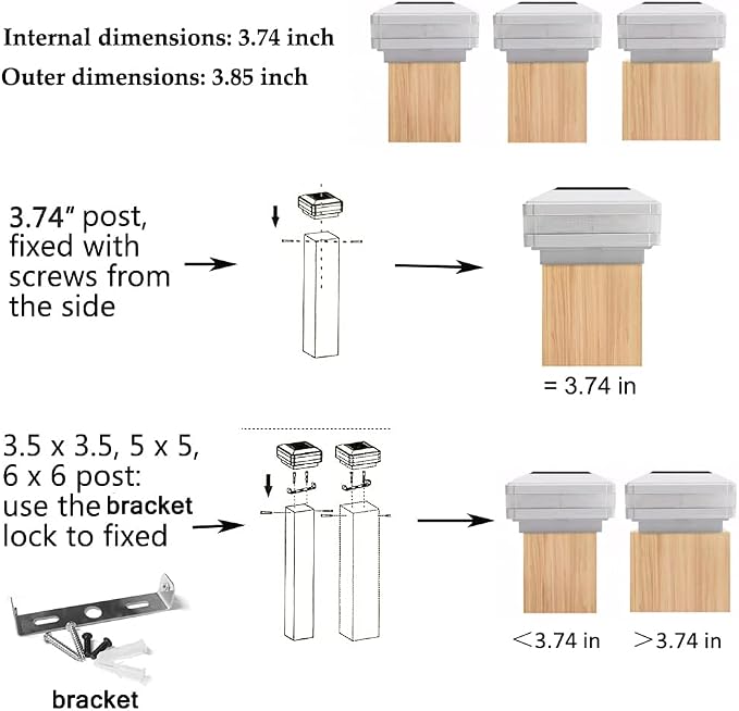 Solar Outdoor Post Cap Lights, 160LM 6000K Cool White, IP65, 4 Pack White | 52 LEDs High Brightness, Waterproof Fence Post Lights Compatible with 4x4 5x5 Wooden Posts, for Fence Deck Patio Garden Yard