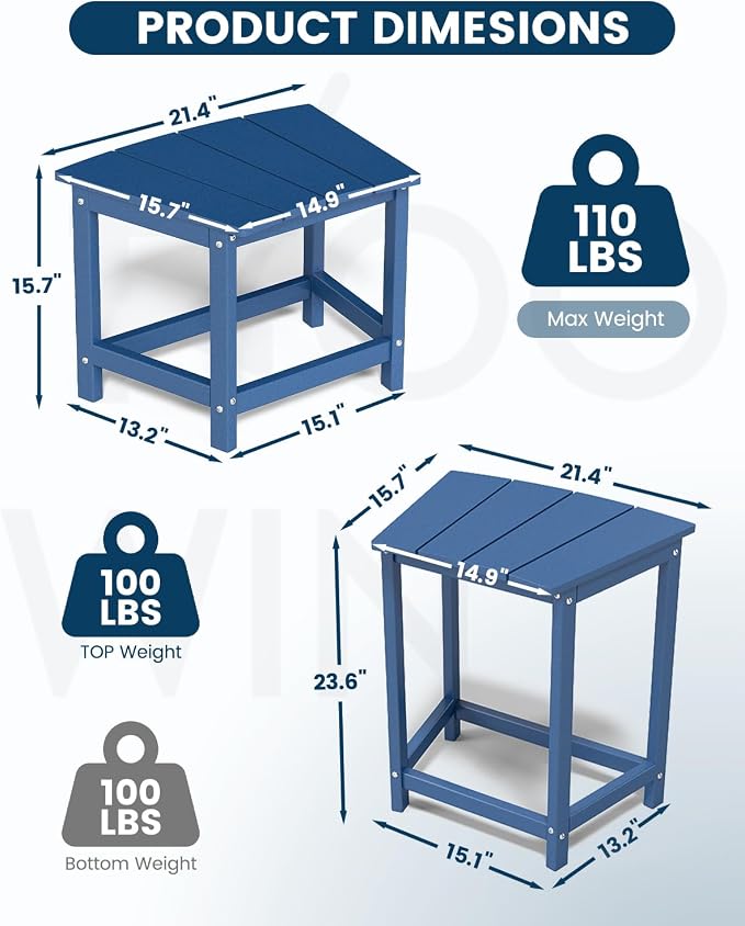 FOOWIN Adirondack Side Table Set of 2, 2-Tier Outdoor Side Table Weather Resistant, 40"& 60" H Small Patio Table Set, Purespa Accessory Bench Set for Outdoor or Indoor Use, Blue