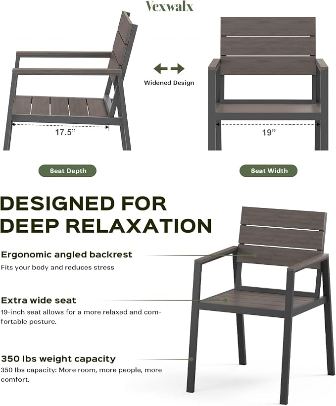 Vexwalx 7-Piece Outdoor Dining Set, Aluminum Dining Table Set for 6, Patio Table and Chairs Set with Umbrella Hole, All Weather HDPS Outdoor Table and Chairs for 6 (Charcoal)