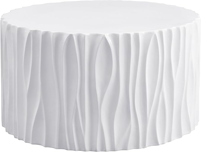 Christopher Knight Home Polaris Modern Outdoor Fluted Coffee Table, Round MGO Patio Center Table, Lightweight Concrete Coffee Table, Sofa End Table, Accent Table for Garden Balcony Poolside, White