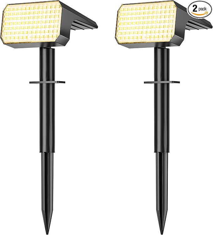 LANSOW Solar Spot Lights Outdoor Waterproof IP67, (2 Pack/90 LED/4 Modes) Solar Landscape Spotlights, 2-in-1 Solar Powered Flood Lights for Yard Garden Pathway Outside Tree, Auto ON/Off(Warm White)