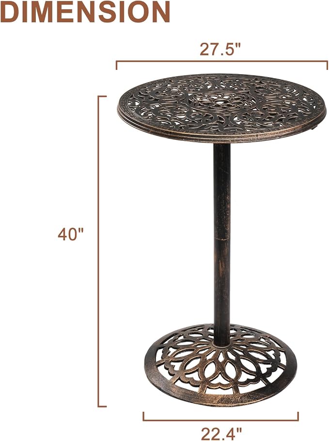 Antique Bronze Outdoor Bar Table, Bar Height Patio Table, Patio Dining Table, Tall Outdoor Table Bistro Table Outdoor Furniture Garden Table 27.5" L x 27.5" W x 40" H Patio Bistro Table