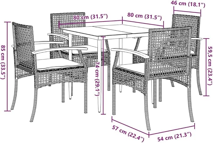 5-Piece Patio Dining Set, Beige PE Rattan Outdoor Dining Furniture with 4 Cushioned Chairs and Square Table, Modern Wicker Bistro Set for Garden, Terrace, and Balcony