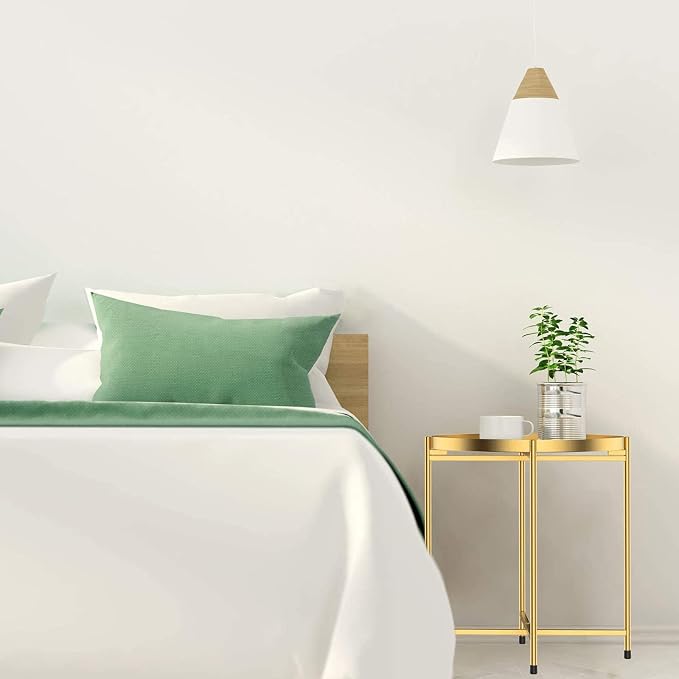 Tray Metal Round End Table Folding Small Side Table Outdoor & Indoor Coffee Table for Small Spaces Bedroom Patio,White