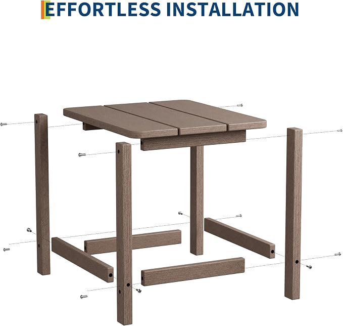HDPE Adirondack Square Outdoor Side Table,Weather Resistant & Easy Assembly Patio End Tables,Durable Small Patio Table for Beach,Pool,Garden, Balcony, Porch