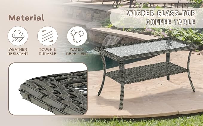 Swivel Patio Chairs sofa Set of 5 with 6" Thick Cushion - Wicker Outdoor Swivel Rocker Patio Chair ,Sofa/Glass coffee table, High Back Comfortable Outdoor Glider Chairs - Grey Wicker | Blue Cushions