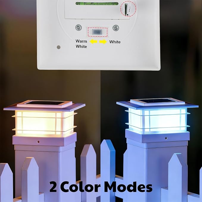 Dynaming 4x4 Solar Post Cap Lights Outdoor with 2 Color Modes, 12 Pack Fence Post Solar Lights White Shell Fit for Vinyl/Wooden Posts, High Brightness SMD LED Lighting Decor for Garden Deck Patio