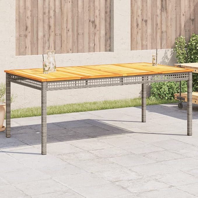 vidaXL Outdoor Dining Table Grey Brown Acacia Wood Durable Design 70.9X35.4 in Garden for Six with Powder Coated Metal Frame Weather Resistant Modern Patio Furniture Poly Rattan PE