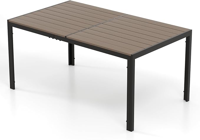 Tangkula Outdoor Rectangle Dining Table, 59” x 35” Large Outside Table with Metal Legs, Accommodate up to 6, Patio Weatherproof Table for Backyard, Garden, Poolside