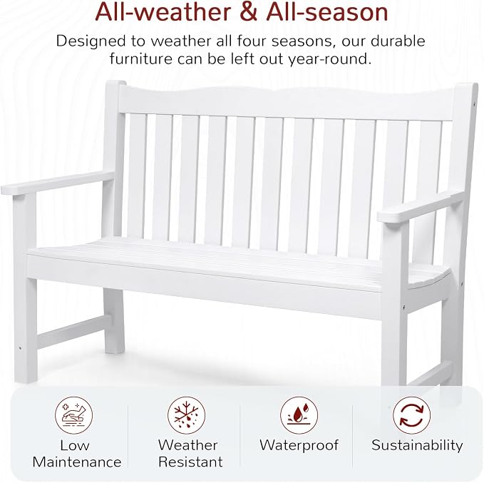 Stoog 3 Pieces All-Weather Patio Furniture Set, Include 2 Outdoor Chairs and 1 Outdoor Bench, White