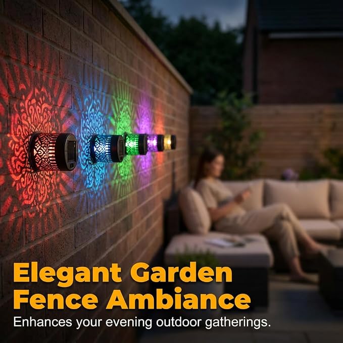 Decorative Solar Mandala Lights, Metal Solar Powered Outdoor Wall Lights Solar Powered Deck Step Stair Light, Waterproof Mandalas Fence Light for Garden Yard Backyard Post Patio Decor (4, Flower)