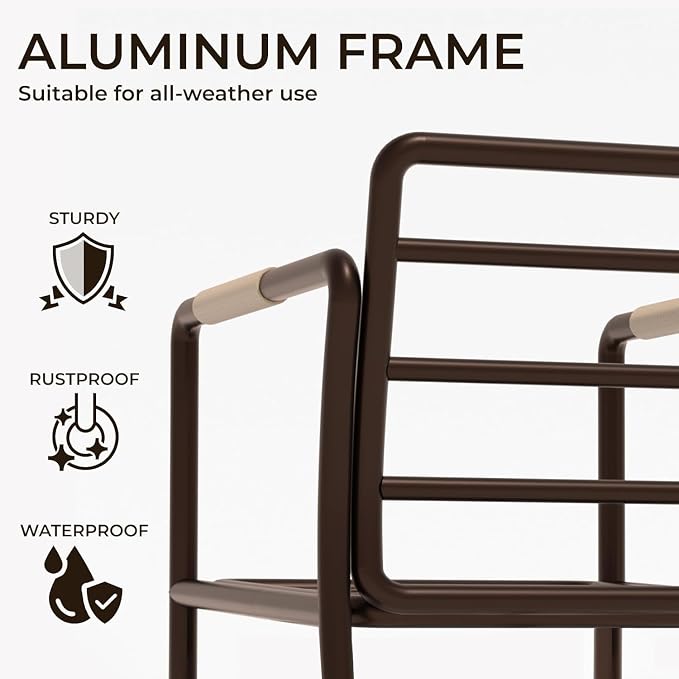 All-Weather 2-Seat Aluminum Patio Set with Ottomans, Outdoor Conversation Sofa with 6.5" Thick Olefin Cushions, Rust-Resistant for Pool, Garden, Backyard (Brown)