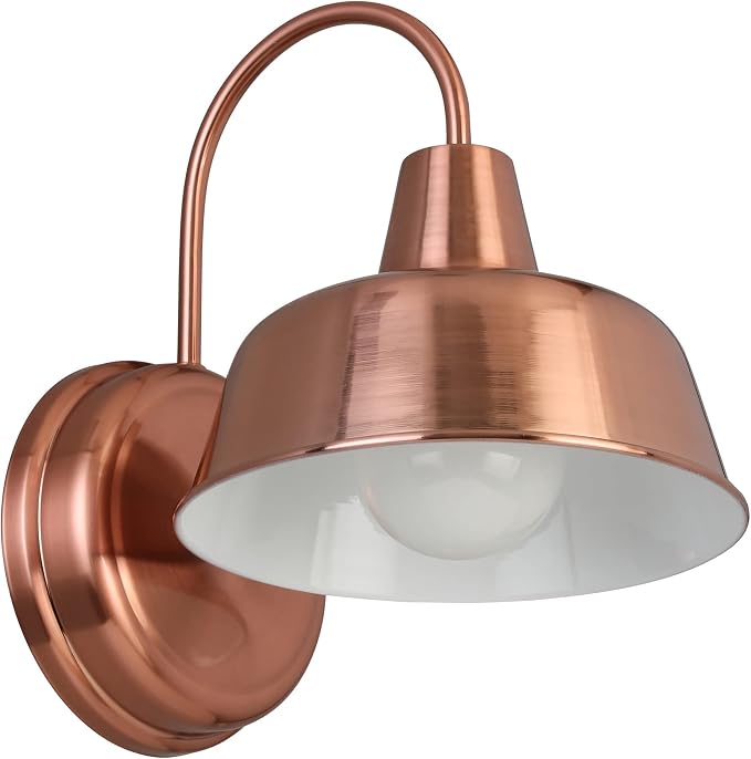 Design House Mason Farmhouse Gooseneck Barn Light, Outdoor Exterior Porch or Patio Wall Light Fixture, Copper Paint, 8 Inch Diameter, 1-Pack, 588434 | Wall Mount, Modern Farmhouse, Steel, Lighting, 588434