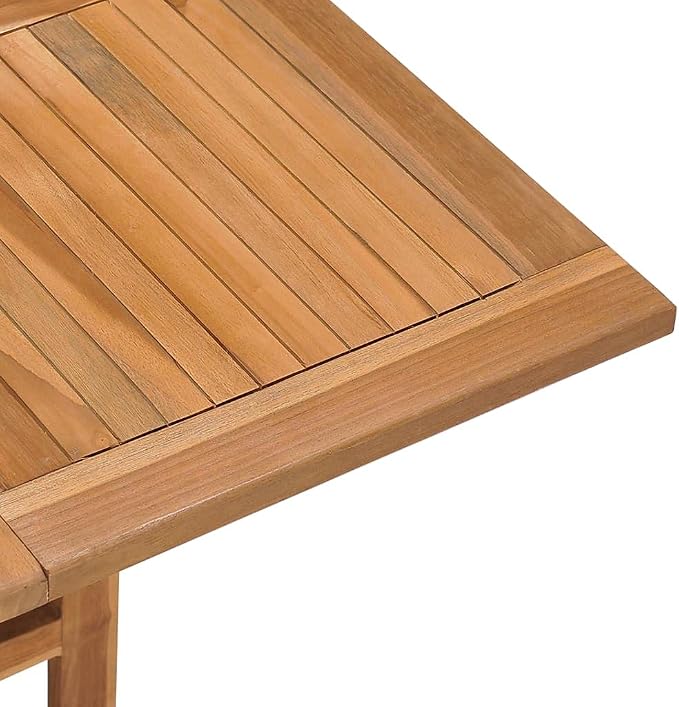 vidaXL Solid Teak Wood Folding Patio Dining Table - Weather Resistant Outdoor Furniture with Space-Saving Design and Fine Sanded Finish