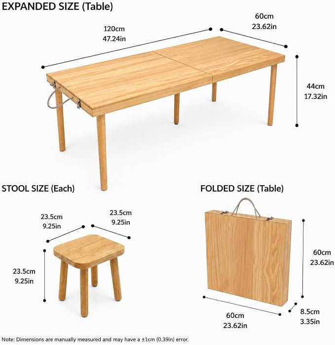 Folding Wooden Picnic Table Set with 4 Stools, All-in-One Storage Box Design Portable Solid Wood Dining Set for Indoor Home, Outdoor Camping, Beach and Patio