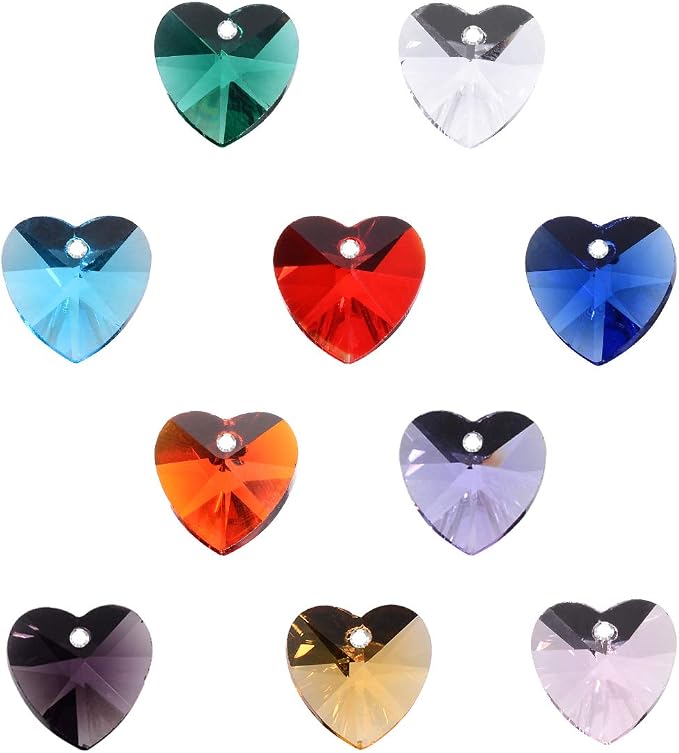 100pcs Crystal Heart Shaped Beads - LONGWIN 14mm Multicolor Glass Spacer Beads for Necklaces, Bracelets, Earring with Storage Box