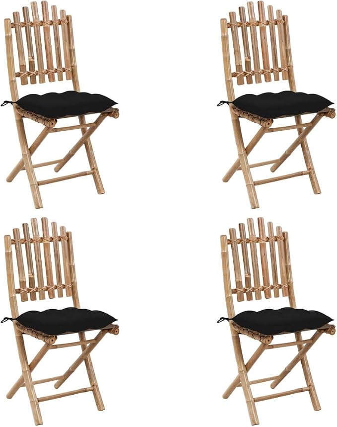 5 Piece Foldable Bamboo Patio Dining Set with Cushions, Folding Table and Chairs for Outdoor Use