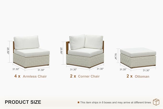 PURPLE LEAF Patio Outdoor Furniture Set 8 Pieces, Premium Leather Outdoor Couch Sectional Sofa, Patio Conversation Sets with Olefin Cushions, Patio Couch for Porch, Balcony, Garden, White