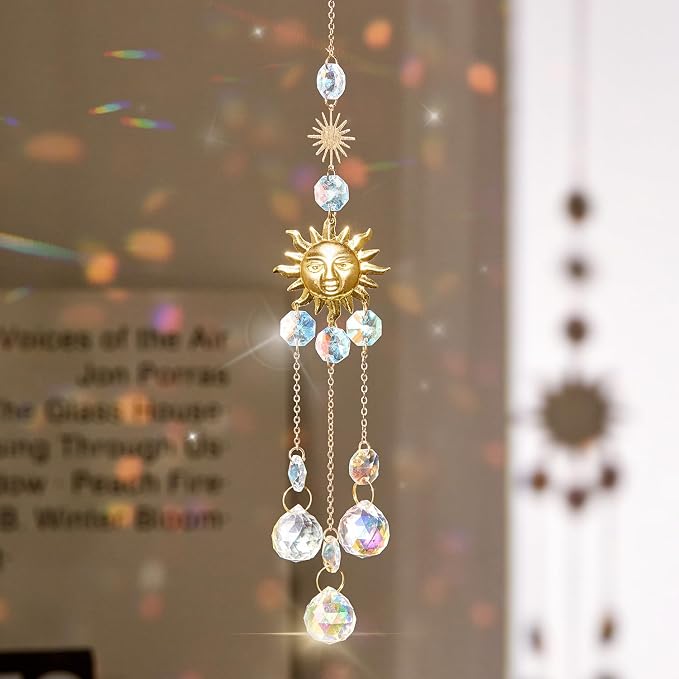 4PK Crystal Suncatcher for Windows Hanging Decor, Prism Sun Catcher with Chain and Hook, Rainbow Maker for Ceiling Garden Home Indoor Ornaments