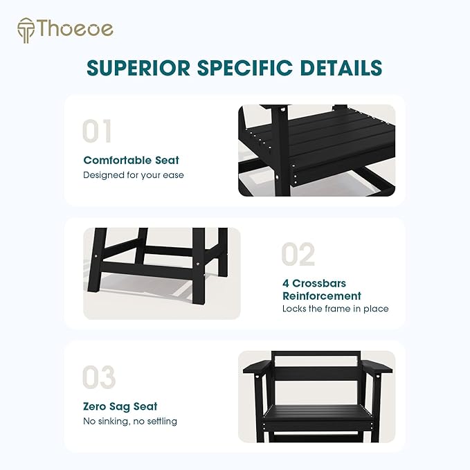 THOEOE 7 Piece Outdoor Dining Set, Patio Dining Table and 6 Chairs, All-Aluminum Frame, All-Weather HDPE Outdoor Furniture with Umbrella Hole for Garden, Lawn, Poolside, Black