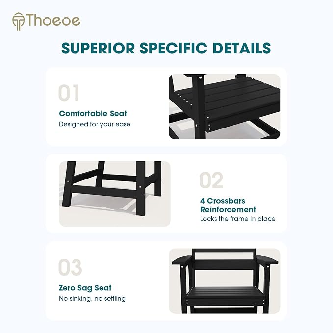 THOEOE Outdoor Dining Chair Set of 2, Patio Dining Chairs with Arms, All-Weather HDPE Outdoor Chairs for Garden, Poolside, Deck, Black