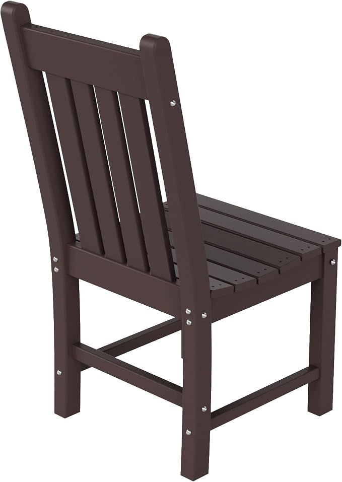 WO Home Furniture Adirondack Patio Dining Chair Table Bench Set of 6 PCS Rectangle Dinner Table Dining Armless Chairs (Dark Brown)