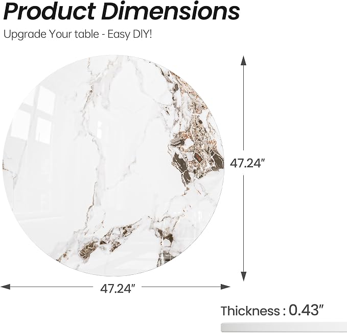 47.2"" Round White Marble Sintered Stone Table Top - Heat Resistant Waterproof for Dining Table, Office Desk, Bar, Patio