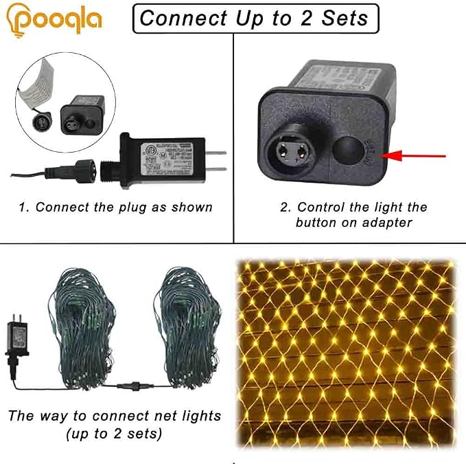 Pooqla Warm White Net Lights, 15x 5ft Christmas Lights Outdoor Green Wire | 300 LED Large Net Mesh Lights Plug in, 8 Modes Waterproof Connectable Bushes Lights for Christmas Hedge Yard Decor