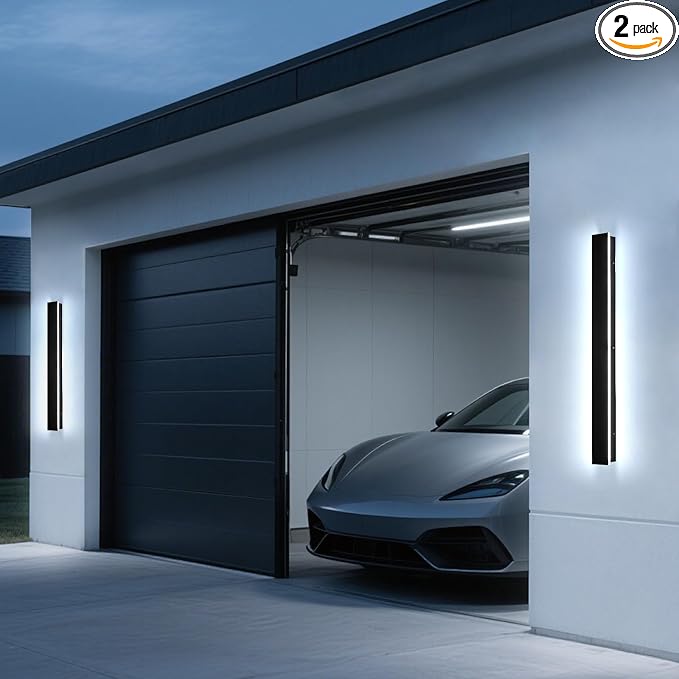 2PC 39inch Modern Outdoor Wall Lights, 2700k-6500k Dimmable Long Exterior Light Fixtures Wall Mount Waterproof Linear Outdoor Wall Sconce Lights LED Outside Garage Lights for House Patio