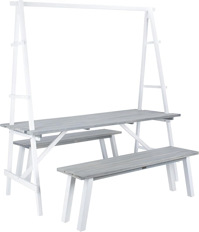 SAFAVIEH Outdoor Collection Willamy Ash Grey 3-Piece Dining Bench & Table Set