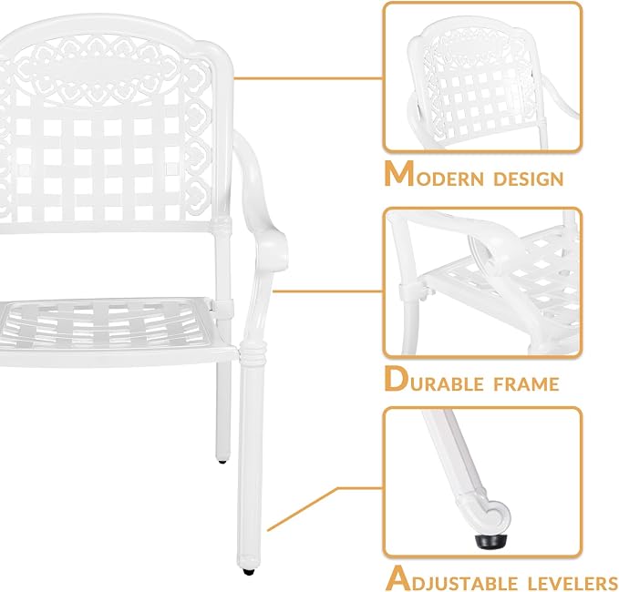 5-Piece Outdoor Patio Dining Set, All-Weather Cast Aluminum Patio Furniture Set with 4 Chairs and 35.4" Square Table for Backyard Garden Deck, 2" Umbrella Hole, White