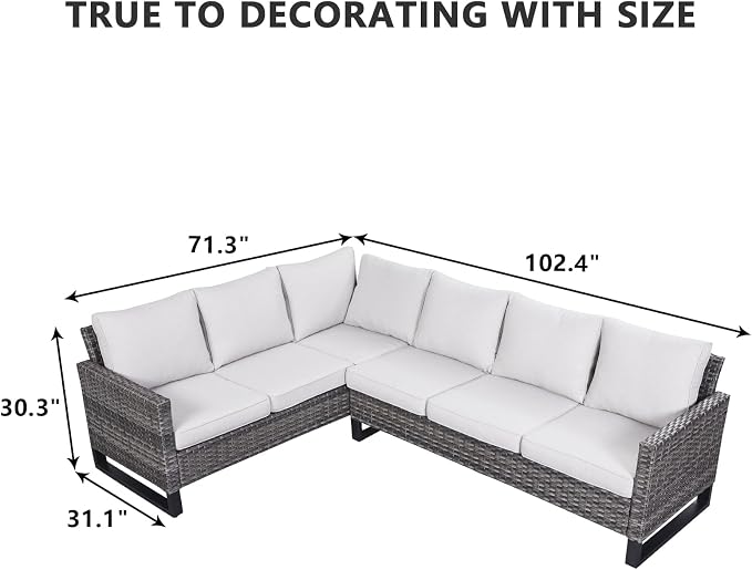HUMMUH 8 Piece Patio Furniture with Fire Pit,PE Wicker Outdoor Conversation Sets-6-Seater Sofa,Patio Swivel Chairs Outdoor Chairs, Propane Fire Pit,Side Table for Porch,Garden,Backyard