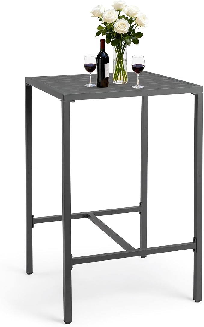 VINGLI 27 Inch Outdoor Bar Table, All-Weather Aluminum Patio Balcony Pub Table for Pool, Blacony, Yard (Gray)
