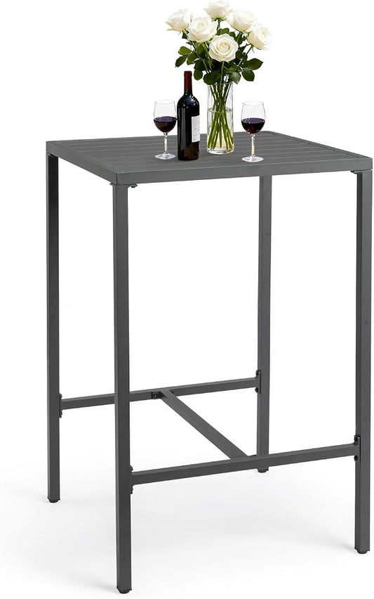 VINGLI 27 Inch Outdoor Bar Table, All-Weather Aluminum Patio Balcony Pub Table for Pool, Blacony, Yard (Gray)