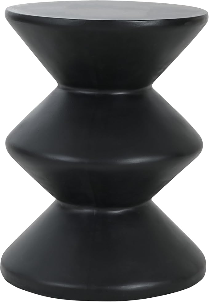 Christopher Knight Home Taric MGO Outdoor Side Table, Lightweight Concrete Round Accent Table for Indoor/Outdoor Usage, Patio Small End Table with Three-Layer Wave Structure, No Assembly, Black