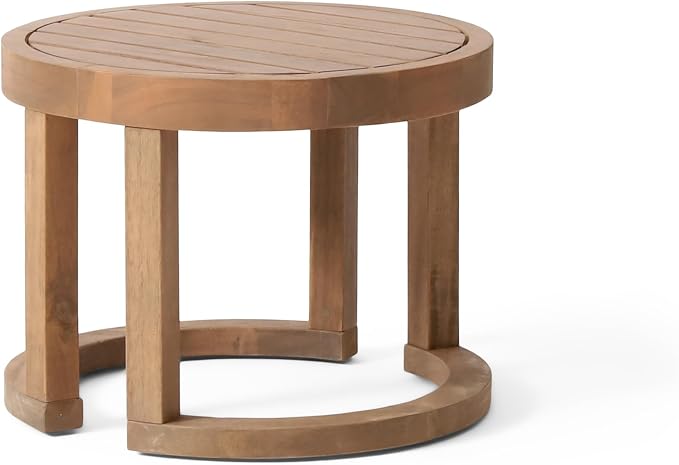 Outdoor Side Table, 18" Farmhouse Acacia Wood Round End Table Patio End Side Table, Round Sofa Side Table Coffee Table for Patio Porch Lawn Living Room (J-Brown)
