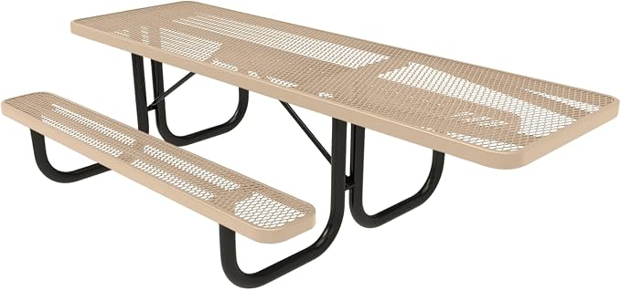 COATEDOUTDOORFURNITURE Coated Outdoor Furniture Heavy-Duty Portable ADA-Compliant Outdoor Picnic Table, Expanded Metal Patio Dining Furniture Made in America (8ft Rectangular, One-Side Handicap, Tan)