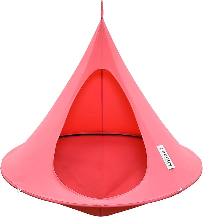Single Cacoon Hanging Chair – Cozy Indoor/Outdoor Hammock with Polyester Canvas, 440 lb Capacity, Includes 18ft Rope & Carabiner (Coral Rose)