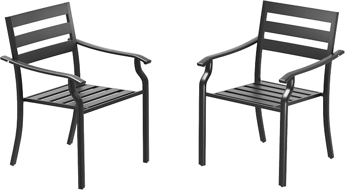 HOMREST Black Stationary Cast Aluminum Outdoor Dining Chair, 2 Piece Patio Chairs, Set of 2 Garden Chairs with Armrest & Backrest for Garden Patio Pool Beach Yard, Black