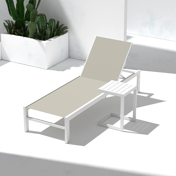 Ulax furniture Aluminum Patio Snack Side Table - C Shaped Outdoor End Table for Small Spaces (White)