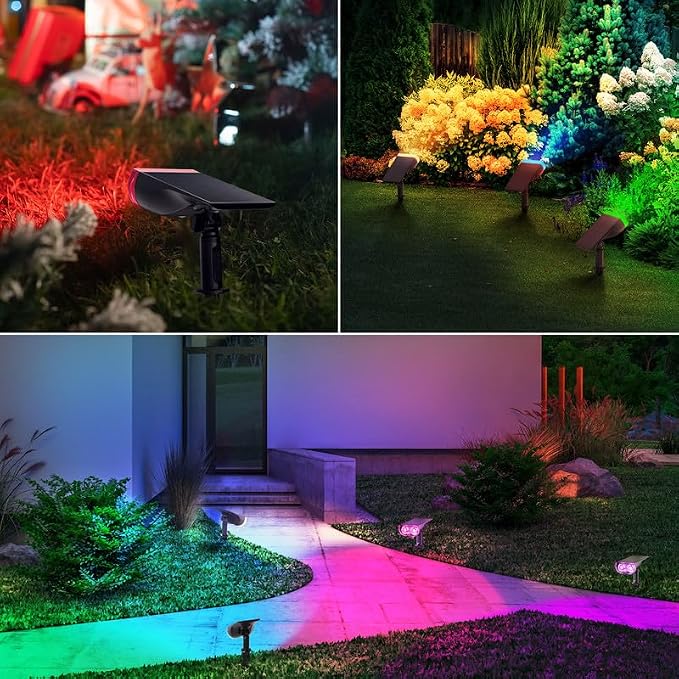 Linkind Solar Lights Outdoor Waterproof LED Landscape Spotlight RGB 4 Pack | Starray, 9 Color Changing Modes, Multicolor, Dusk to Dawn, for Holiday Decoration Patio Garden Flag Tree Lawn Pathway