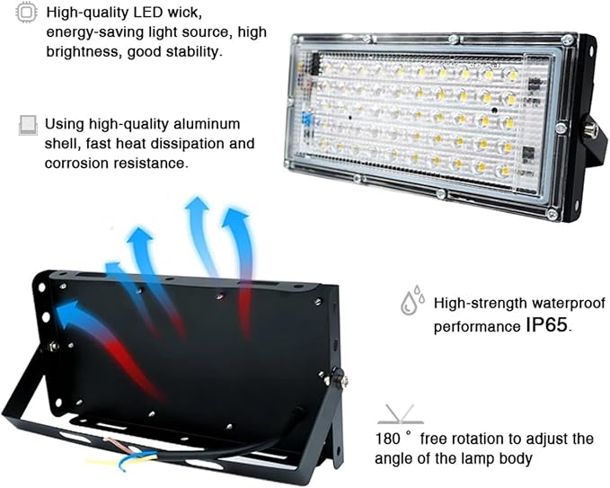 LED Flood Light Spotlight 100W 50W Outdoor Waterproof Reflector Floodlights Street Wall Lamp Garden Lighting(1pcs,Warm White_50W)