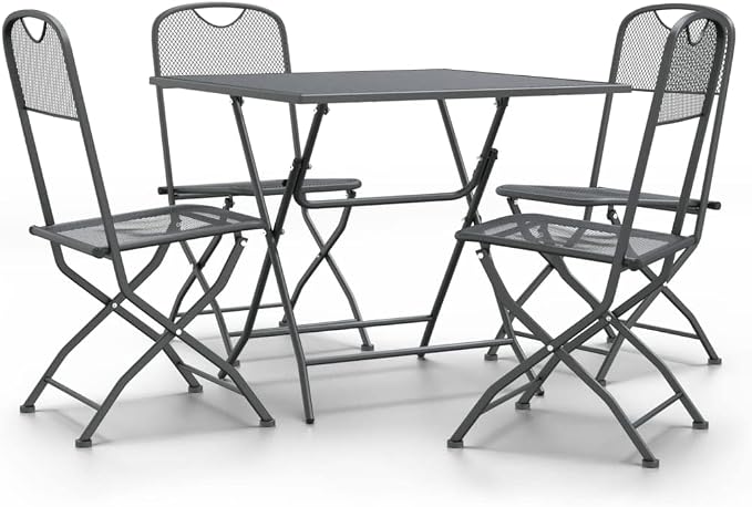 5 Piece Patio Dining Set Expanded Metal Mesh Anthracite | Foldable Design, E-Coating Finish, Weather-Proof, Space Saving for Outdoor Use