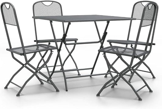 5 Piece Patio Dining Set Expanded Metal Mesh Anthracite | Foldable Design, E-Coating Finish, Weather-Proof, Space Saving for Outdoor Use